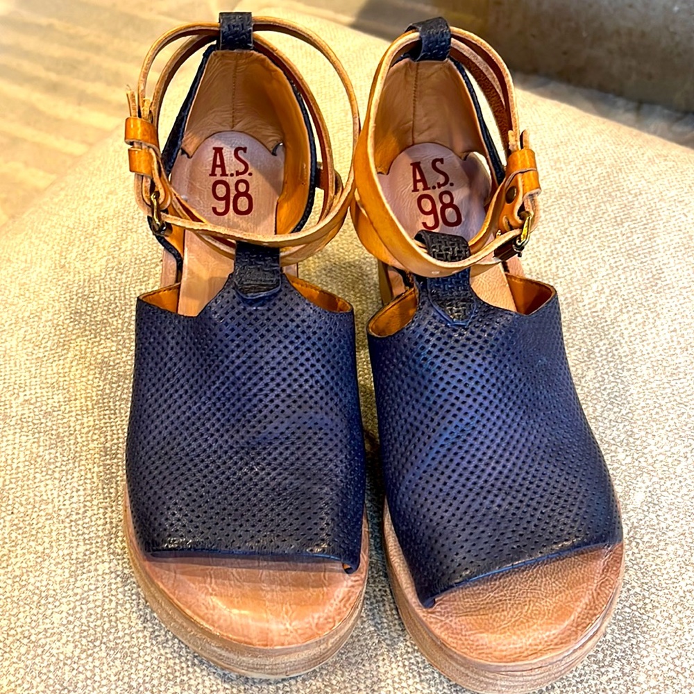 EUC A.S.98 Blue Platform Wedge Sandal size 39